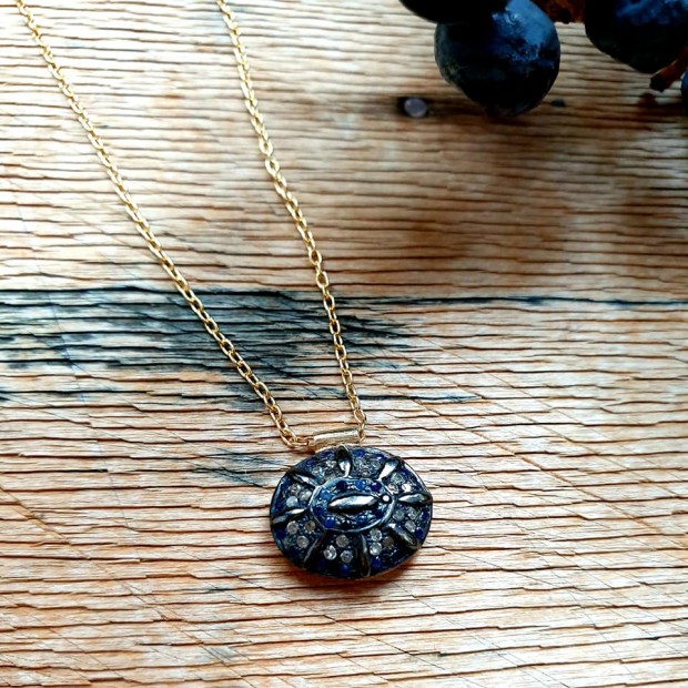 5 Octobre sidabro kaklo papuošalas su deimantais ir safyrais MATTEO